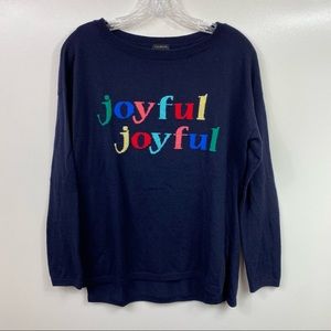 Talbots Joyful Joyful Christmas Pullover Sweater Navy Blue Size Medium
